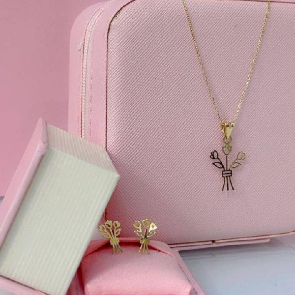 نیم ست طلا دسته گل