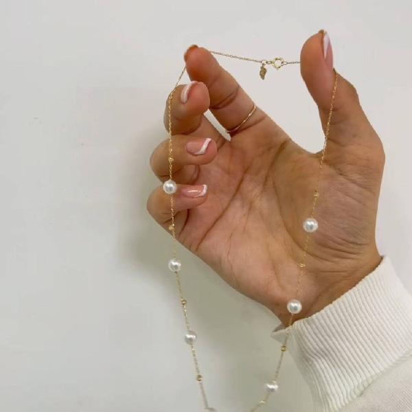 زنجیر طلا مدل مروارید و گوی